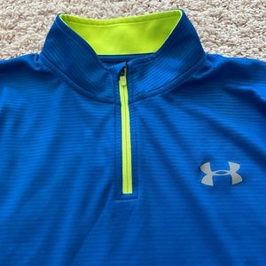Boys Under Armour Youth XL long sleeve training gear. Blue stripes & neon green.